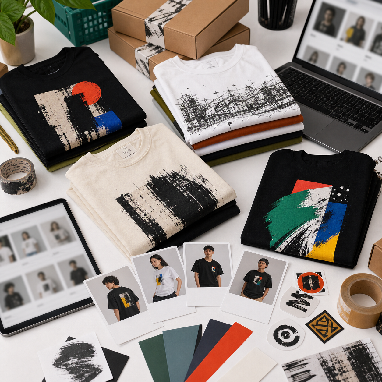 Local artist shop packaging and graphic apparel cards